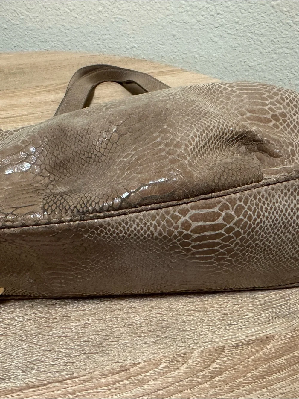 Michael Kors Shiny Taupe Snake-Embossed Shoulder Tote